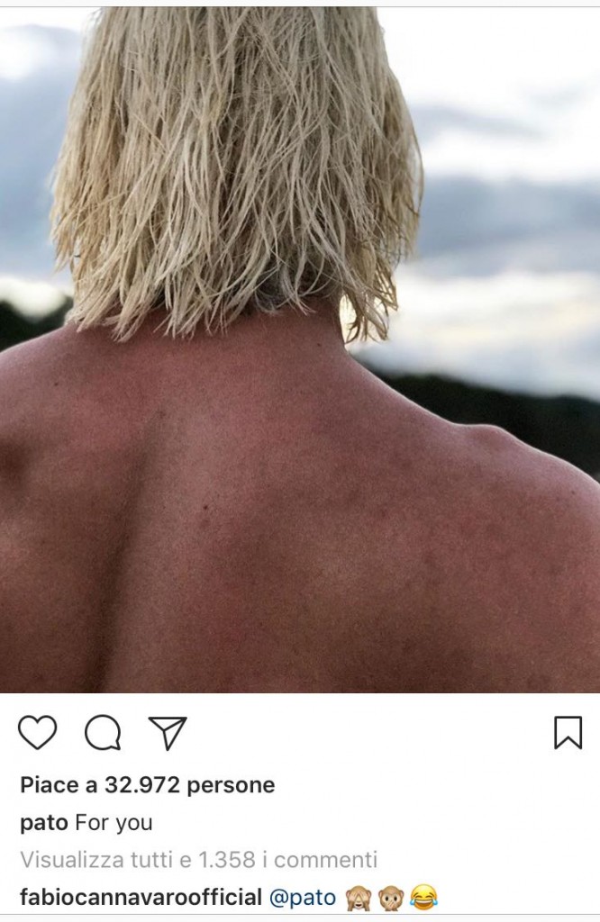 Fabio Cannavaro commenta il post di Pato