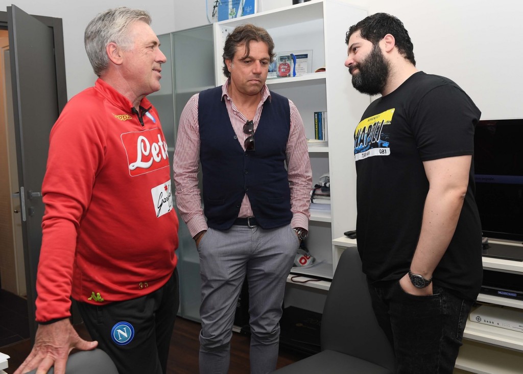 Ancelotti, Giuntoli e Salvatore Esposito a Castel Volturno