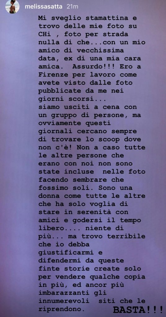 La smentita di Melissa Satta su IG