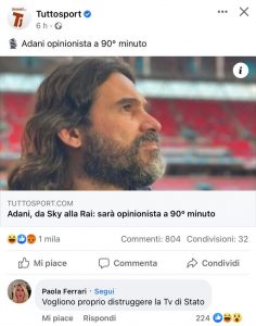 Il profilo fake che ha commentato la notizia sui social