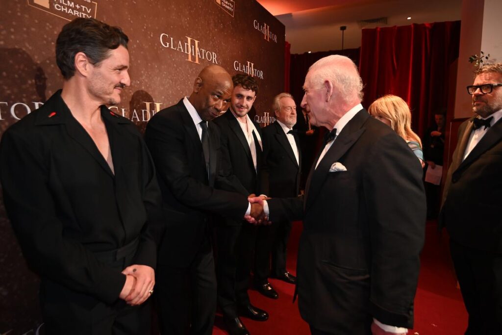 Re Carlo III alla premier de Il Gladiatore 2