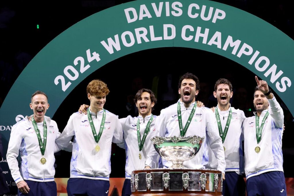 Filippo Volandri, Jannik Sinner, Lorenzo Musetti, Matteo Berrettini, Andrea Vavassori and Simone Bolelli