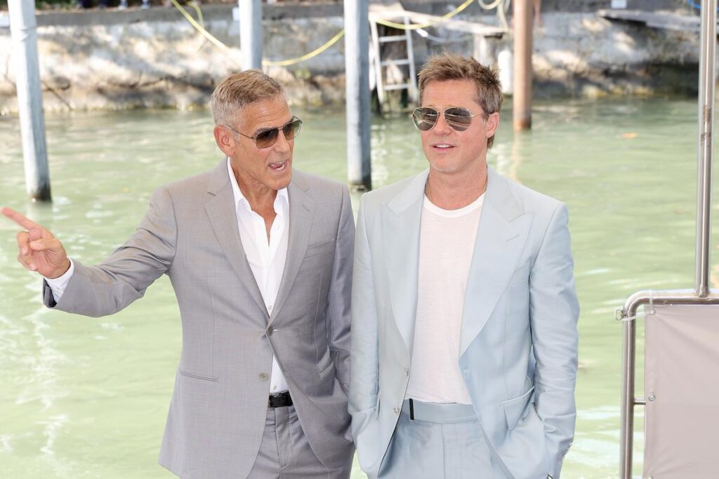 George Clooney and Brad Pitt are seen at Palazzo del Casino