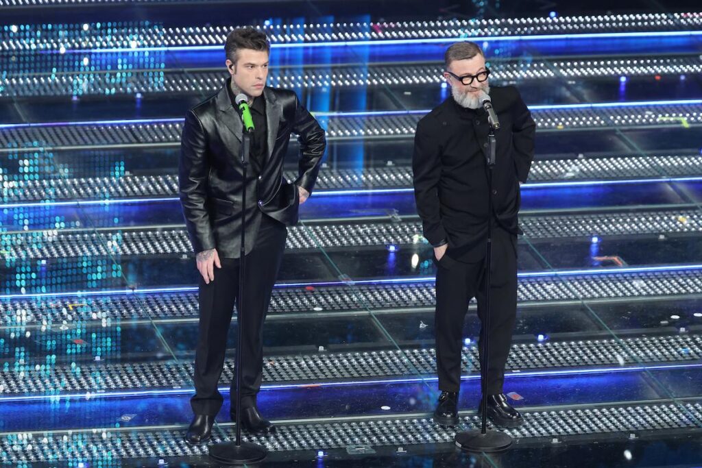 Fedez and Marco Masini attend the 75th Sanremo Music Festival 2025