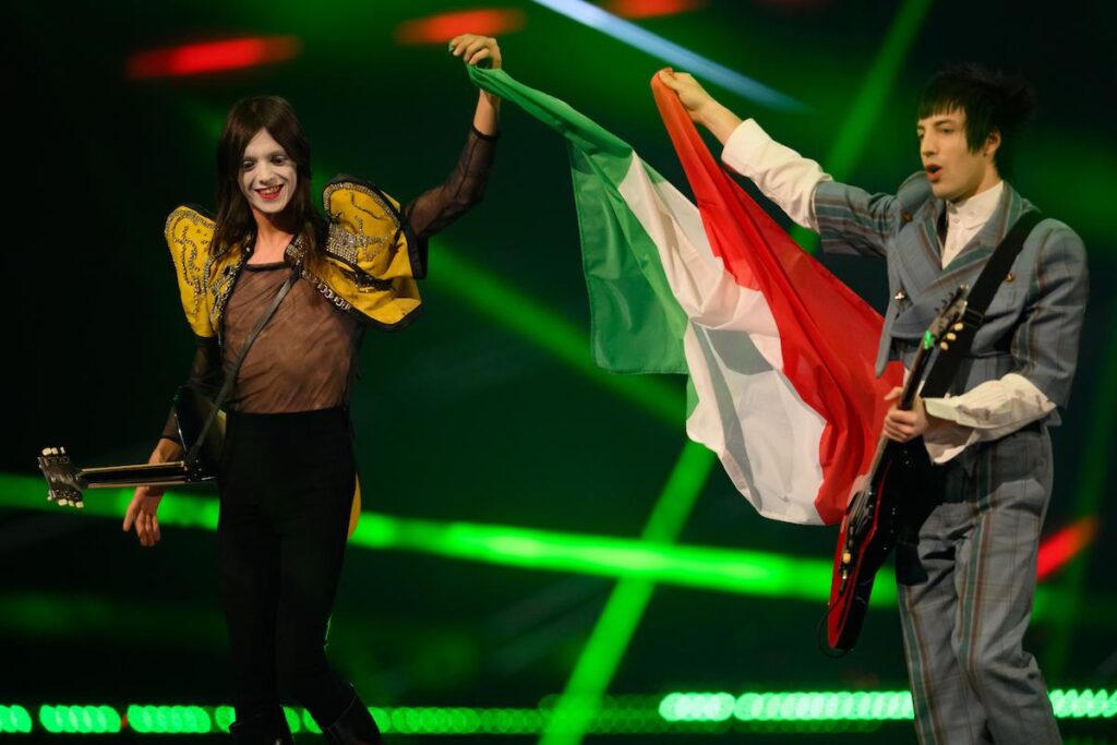 Lucio Corsi representing Italy wlaks on stage during the Grand Final of the 69th Eurovision Song Contest